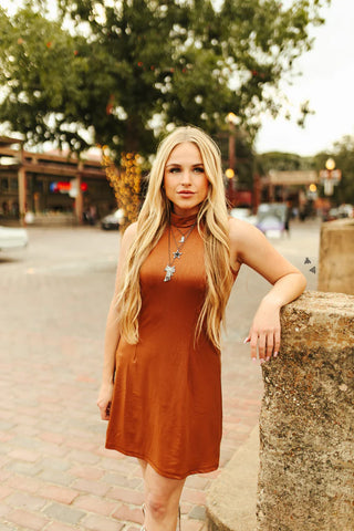 Leather Lust Dress - Saddle