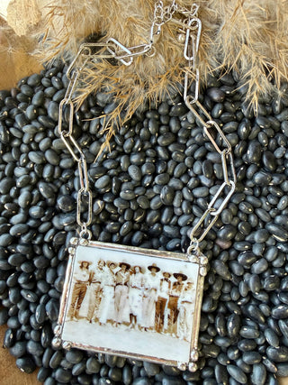 Western Photo Pendant Necklace on Paperclip Chain | Vintage Cowgirl Statement Necklace