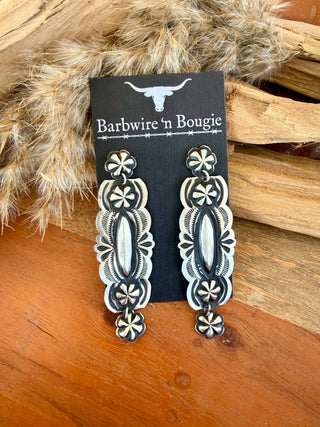 Leander Tahe Sterling Silver Repoussé Dangle Earrings