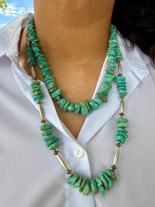 Native Made Vintage Turquoise Necklace Set – Handmade Southwestern Beaded Jewelry (2 Piece Set)One Of A Kind