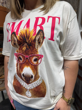 Western “Smart Ass” Donkey Graphic Tee – Funny Cowgirl Shirt with Rhinestone Glasses – Western Boutique Graphic T-Shirt