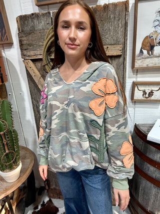 Over Sized Wildflower Camo Appliqué Hoodie