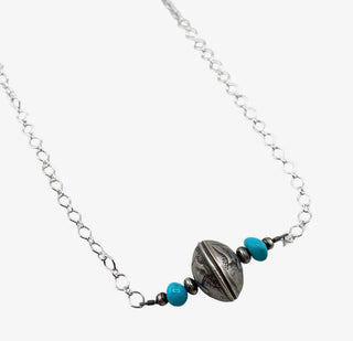 Sterling Silver Mercury Dime Bar Necklace with Turquoise | Western Desert Pearl Necklace
