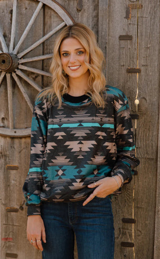 Driftwood Dusk Top Long Sleeve Aztec Print
