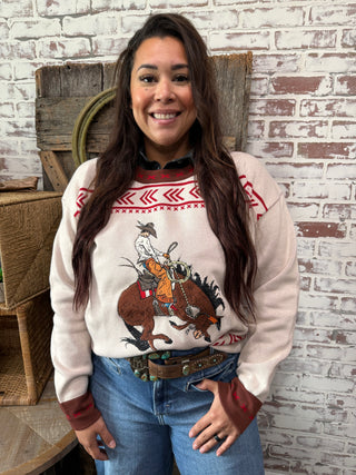 Cowboy Bronco Rider Western Sweater – Rodeo Graphic Knit Pullover