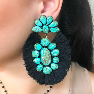The Roan Earrings - Turquoise with Black Fringe