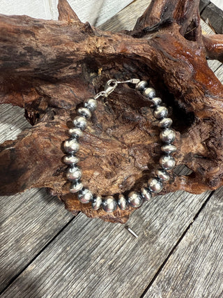 Sterling Silver 7mm Navajo Pearl Style Sterling Silver Clasp Bracelet – Classic Western Stackable