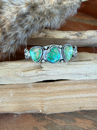 Davy Morgan Sonoran Gold Turquoise Sterling Silver Three-Stone Cuff Bracelet