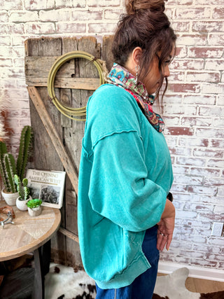 Turquoise Oversized Cowgirl Sweatshirt– Western Casual Pullover