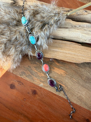 John Skeets Multi-Stone Sterling Silver Choker Necklace- Native