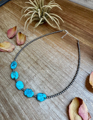 Turquoise Nugget & Sterling Silver Beaded Choker