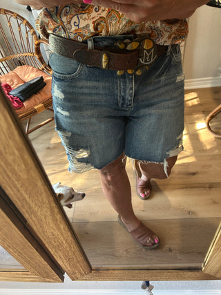 High Rise Relaxed Distressed Bermuda Shorts