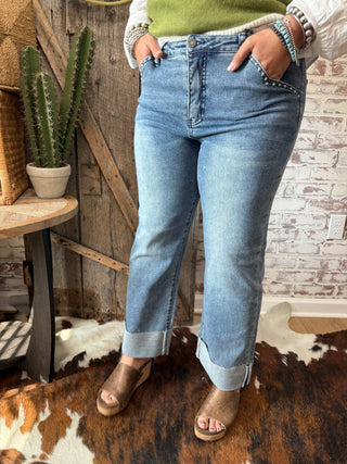 Lucky & Blessed Boot Stitch Jeans – High Rise Wide Leg Denim