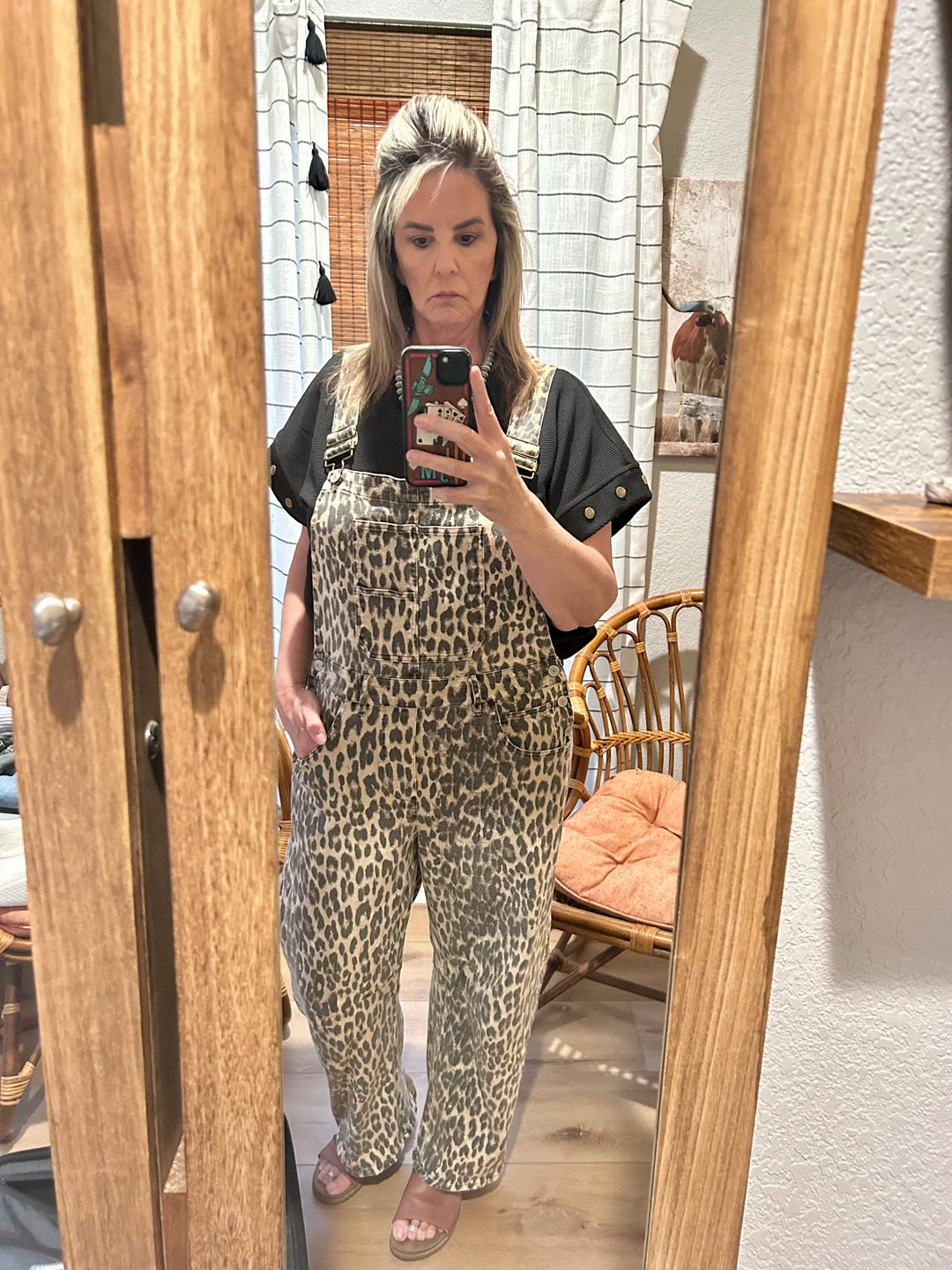 Leopard Print Barrel Overalls
