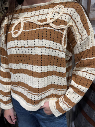 Western Mom Cropped Sweater – Camel & Cream