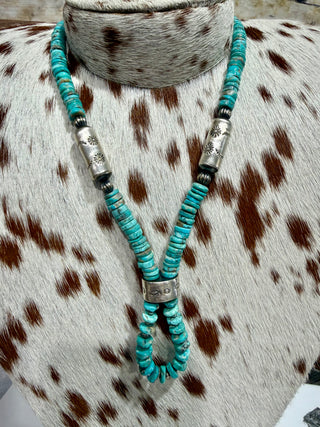 Turquoise Heishi & Stamped Sterling Silver Jocla Necklace