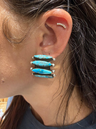 Sterling Silver Kingman Turquoise Cluster Hoop Earrings- Taxco