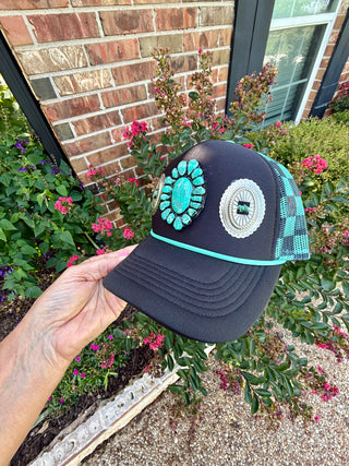 Western Concho Trucker Hat | Turquoise Cluster Patch Mesh Cap-Only One!