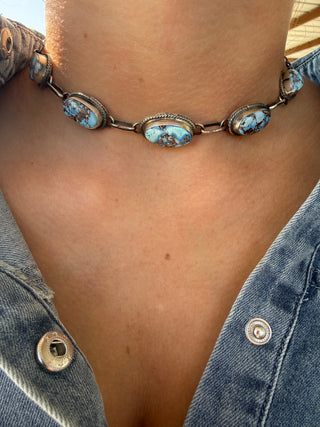 John Skeets Golden Hills Turquoise Sterling Silver Choker Necklace
