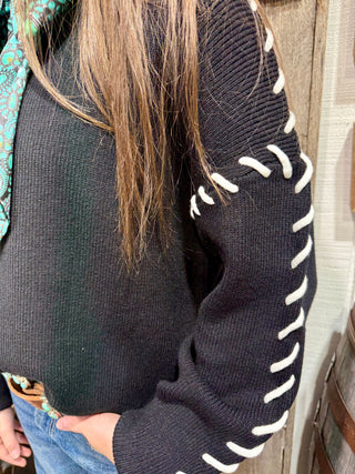Lucky & Blessed Contrast Stitch Western Sweater – Plus Size Too!