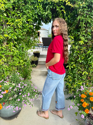 Embroidered Horse Cropped Wide Leg Jeans | Western Denim Capris for Women