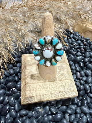 Sterling Silver Turquoise & Wild Horse Cluster Ring | Southwestern Statement Cowgirl Jewelry