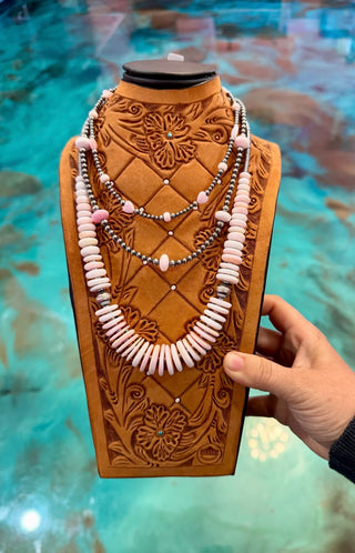 Pink Conch & Sterling Silver Stack – 3 Piece Layered Necklace Set ( Or Can Choose Single Necklace)