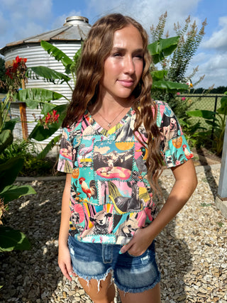 Rowdy Ranch Butter Soft Patchwork Top by Sterling Kreek | Western Animal Print Boutique Tee