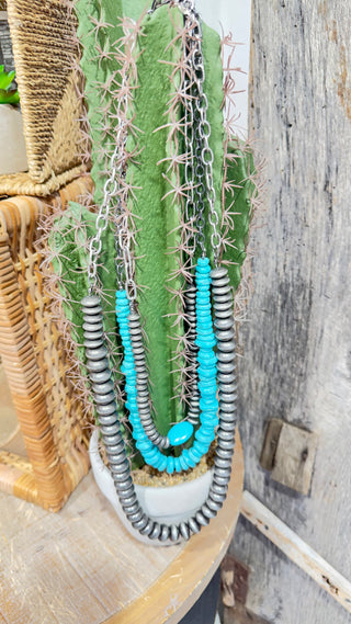 Layered Turquoise & Navajo Pearl Necklace Set | Western Statement Jewelry
