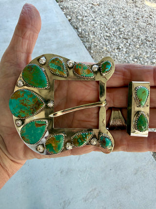 Custom Authentic Kingman Turquoise Statement Belt Buckle Set