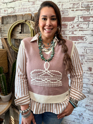 Western Boot Stitch Knit Sweater Vest – Cowgirl Chic Layering Piece