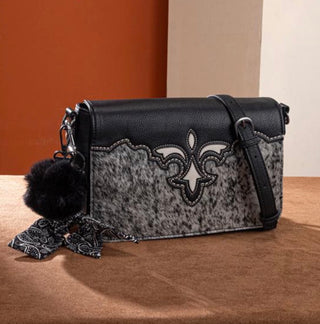 Trinity Ranch Black Brindle Cowhide Crossbody With Western Detail