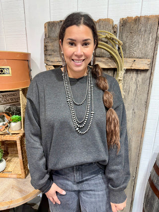 Zenana Black Acid Wash Crewneck Sweatshirt