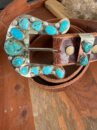 Custom Authentic Kingman Turquoise Statement Belt Buckle Set