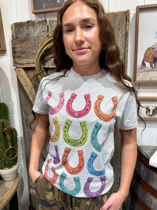 Lucky in Color Rhinestone Horseshoe Graphic Tee