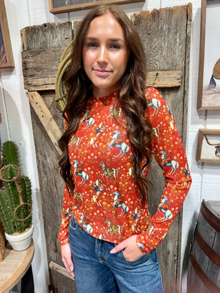 Wild West Cowgirl Mesh Top- Red