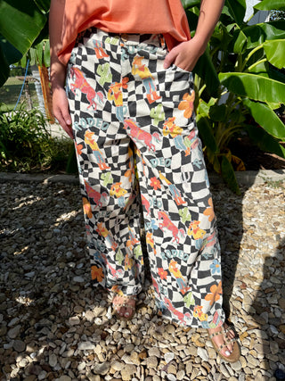 Retro Rodeo Checkered Wide Leg Howdy Pants