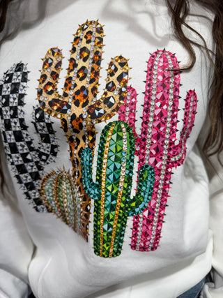Wild & Western Bling Cactus Graphic Sweatshirt