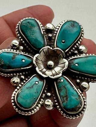 Nepal Turquoise Flower Statement Ring – Tibetan Silver Adjustable