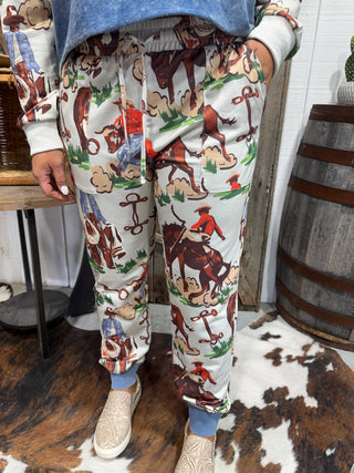 2 Fly Co Vintage Ranch Joggers – Western Cowboy Print Lounge Pants
