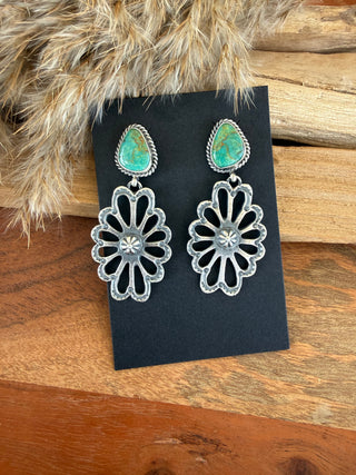Kevin Billah Kingman Turquoise Sterling Silver Concho Earrings