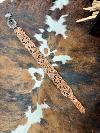 Turquoise Filigree Tooled Leather Wide Western Belt