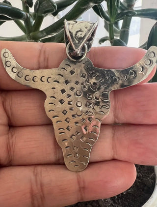 Handmade Tibetan Bull Skull Pendant with Turquoise | Western Statement Necklace | Made in Nepal