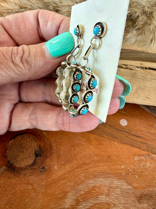 Zuni Turquoise Sterling Silver Hoop Earrings- Native American