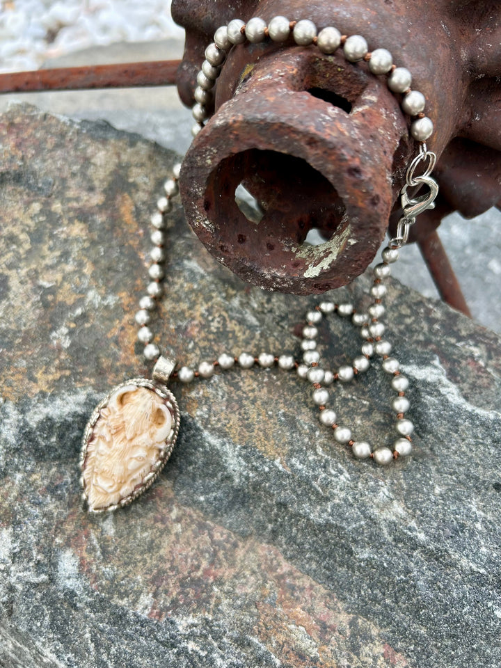 Carved Bone Tibetan Buffalo Necklace
