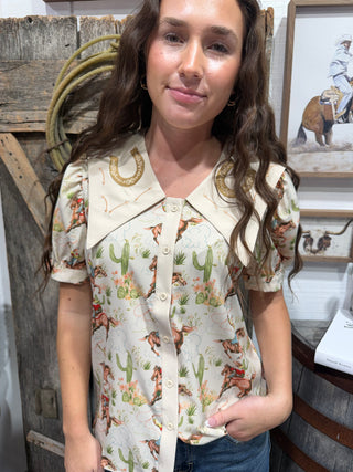 Howdy Hanny Western Cowgirl Button-Up Top
