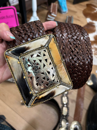 Moroccan Braided Leather Slouch Belt-Brown