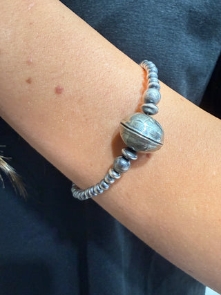 Sterling Silver Machine Made Pearls Mercury Dime Bead Bracelet | Western Navajo Pearl Style Bracelet