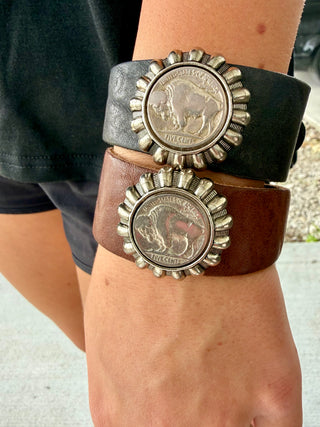 Buffalo Nickel Leather Cuff Bracelet- 2 Colors