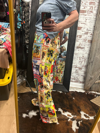Old Rodeo Poster Trouser Pants-Yellow